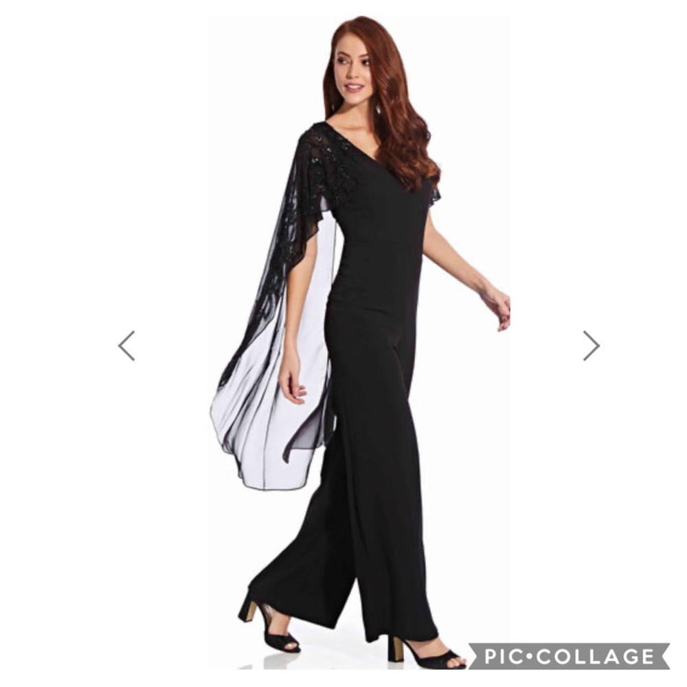 Adrianna Papell wide leg V-Neck beaded jumpsuit